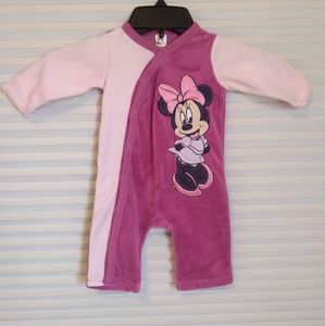 Disney Minnie Mouse Pink Velour Onesie Sleepsuit Long Sleeve Crew Neck